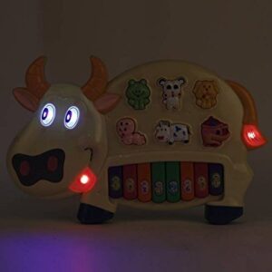 Plastic Cow Musical Piano with 3 Modes Animal Sounds, Flashing Lights & Wonderful Music, Multicolor