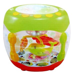 Flash Musical Drum with 3D Rotating Lights, Dynamic Sound and English Learner Toy for Kids (Multicolor)
