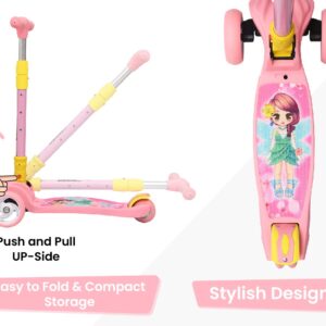 Super Scooty for Kids 3 Wheel Smart Kick Scooter with Foldable Height Adjustable Handle Leg Runner Extra Wide LED PU Wheels & Brake for Boys Girls Age 3-10 Years Made in India (Green)